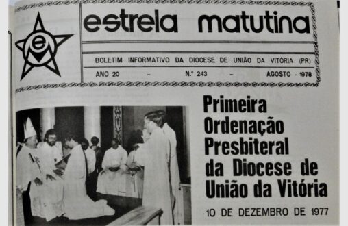 Notícia da 1ª Ordenação Sacerdotal na Diocese de União da Vitória, do padre José Levi Godoy, em 10 de dezembro de 1977.
