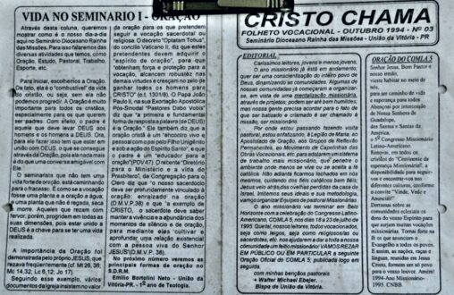 Folheto Vocacional do Seminário Diocesano – Cristo Chama. A partir deste Informativo se retomou o Estrela Matutina, parado desde Março/Abril de 1982.